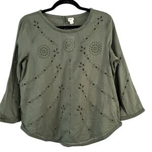 NWT Gap Sage Green Popover Cotton Eyelet Long Sleeve Top Women’s Size XS